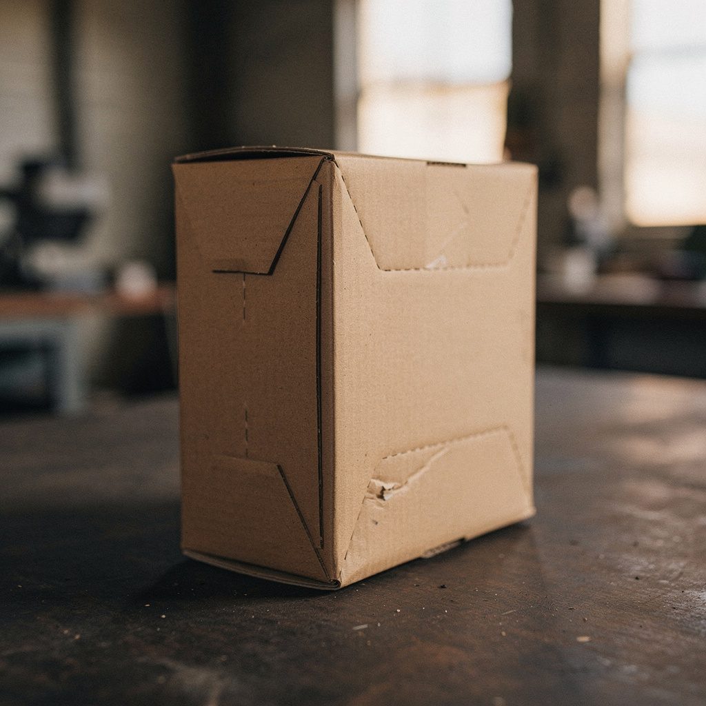 Finished folding carton package standing under soft studio light